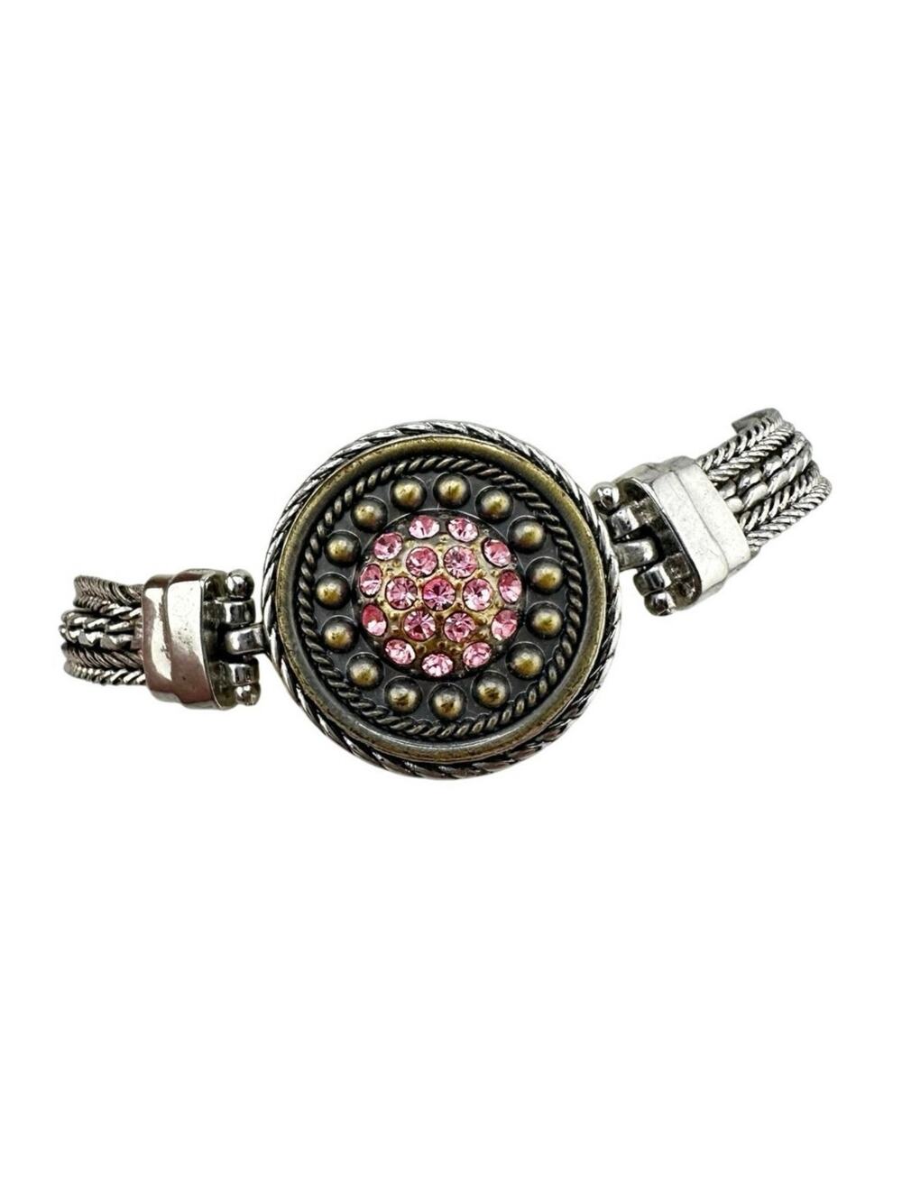 Gingersnaps Charm Interchangeable Snap Pink Rhinestone 6.75"-8" Bracelet